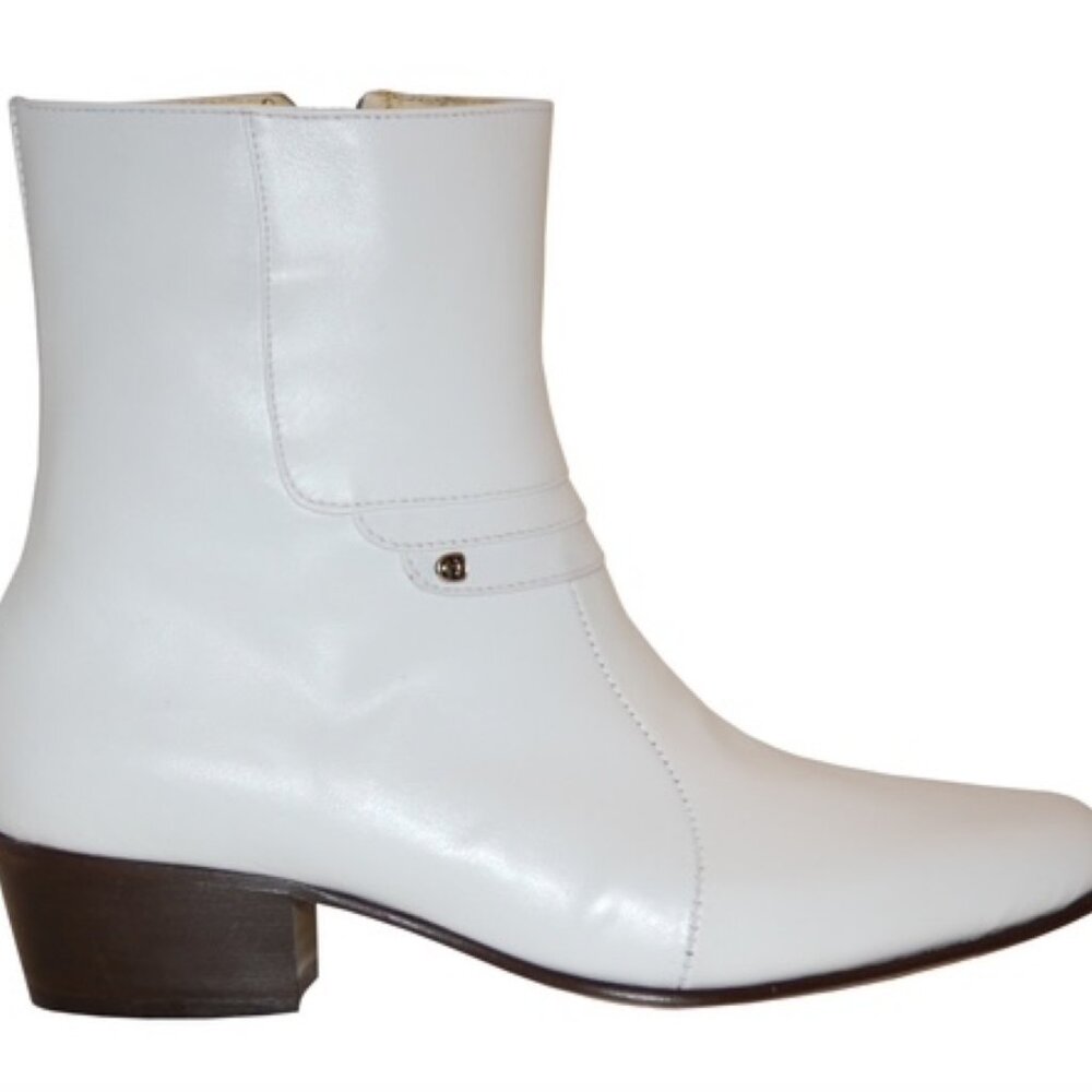 New Luciano White Leather Elvis Tribute Entertainer Boots